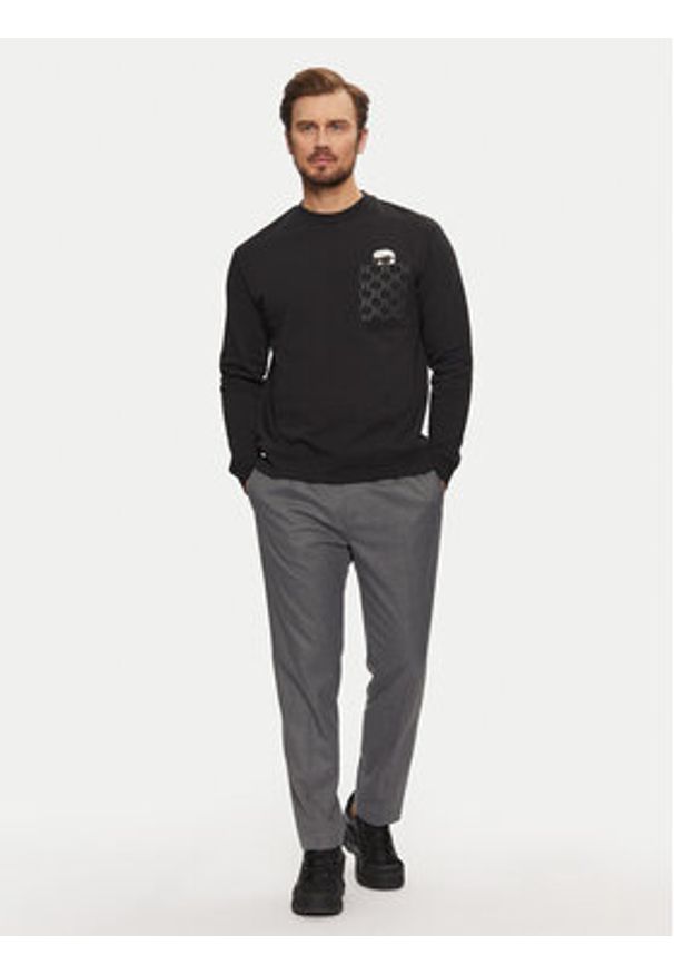 Karl Lagerfeld - KARL LAGERFELD Bluza 705097 551951 Czarny Regular Fit. Typ kołnierza: dekolt w karo. Kolor: czarny. Materiał: bawełna