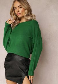 Renee - Zielony Klasyczny Sweter z Długim Rękawem Nemiona. Okazja: na co dzień. Kolor: zielony. Długość rękawa: długi rękaw. Długość: długie. Styl: klasyczny #4