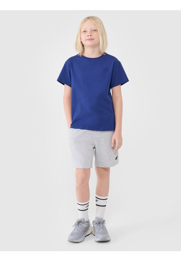 4f - 4F T-shirt oversize gładki chłopięcy - niebieski 128 (7-8 lat). Okazja: na co dzień. Kolor: niebieski. Materiał: jersey, bawełna, dzianina. Długość rękawa: krótki rękaw. Długość: krótkie. Wzór: gładki. Sezon: lato. Styl: sportowy, klasyczny, casual