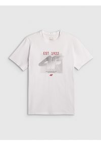 4f - 4F T-shirt regular z nadrukiem męski - biały XL. Okazja: na co dzień. Kolor: biały. Materiał: materiał. Wzór: nadruk. Styl: casual, sportowy #1