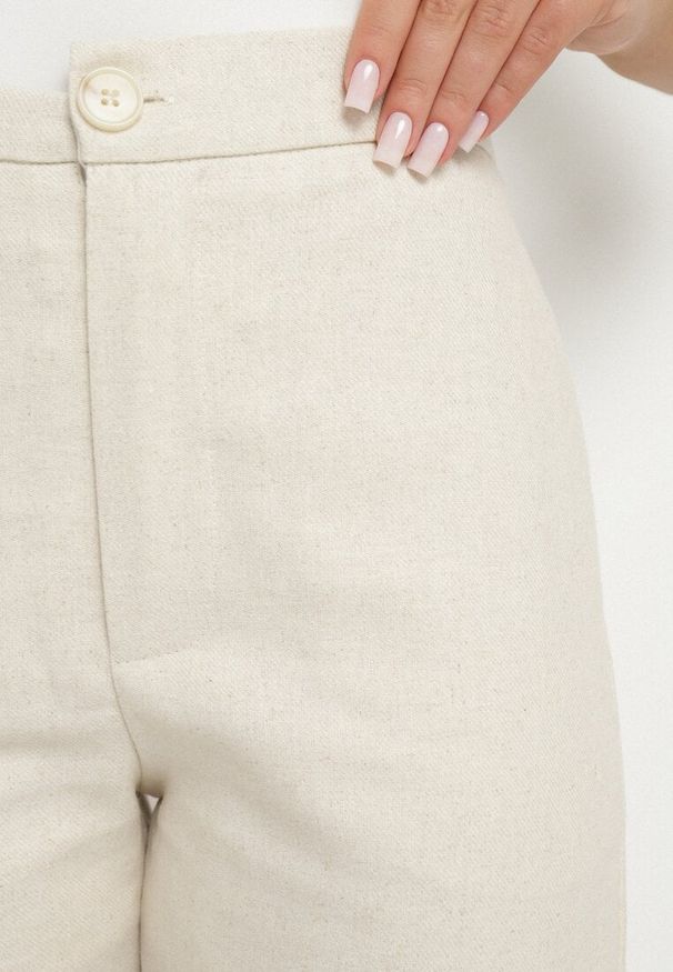 Born2be - Beżowe Szerokie Spodnie z Bawełną i Wysokim Stanem Fenarilla. Okazja: na co dzień. Stan: podwyższony. Kolor: beżowy. Materiał: bawełna. Styl: casual, klasyczny, elegancki