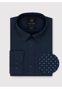 Pako Lorente - PAKO LORENTE – Granatowa koszula męska w mikrowzór. Kolor: niebieski. Materiał: bawełna, elastan. Długość rękawa: długi rękaw. Długość: długie. Sezon: zima, jesień #1