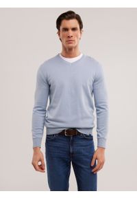 Big-Star - Sweter męski bawełniany z dekoltem v-neck niebieski Vassic 400. Okazja: na co dzień. Kolor: niebieski. Materiał: bawełna. Styl: klasyczny, casual, elegancki