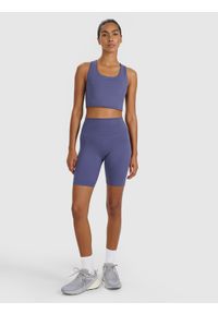 4f - 4F Biustonosz treningowy z niskim wsparciem - granatowy L. Kolor: niebieski. Materiał: elastan, włókno, syntetyk, materiał, guma. Rodzaj stanika: wyciągane miseczki. Wzór: gładki, ze splotem. Sport: fitness, joga i pilates #2