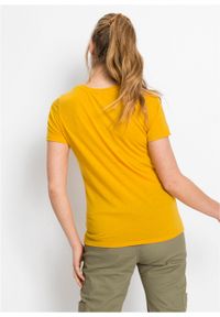 T-shirt z nadrukiem bonprix żółty szafranowy. Kolor: żółty. Wzór: nadruk #3