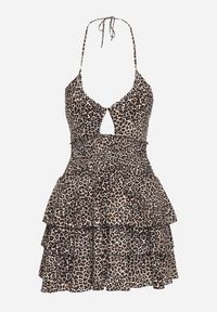 Born2be - Czarno-Biała Sukienka w Cętki Wiązana na Szyi z Falbankami Filanne. Okazja: na co dzień. Typ kołnierza: kołnierz z falbankami. Kolor: czarny. Styl: casual, elegancki #7