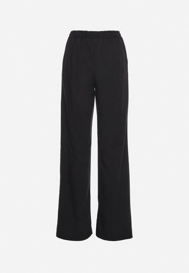 Born2be - Czarne Spodnie z Marszczoną Gumką w Talii i Prostymi Nogawkami Bwinara. Kolor: czarny