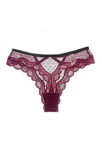 Intica - Majtki koronkowe damskie z ażurowym wzorem Corin. Kolor: czerwony. Materiał: koronka. Wzór: ażurowy