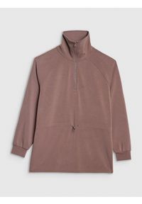4f - 4F Bluza dresowa nierozpinana z modalem damska - brązowa L. Kolor: brązowy. Materiał: dresówka