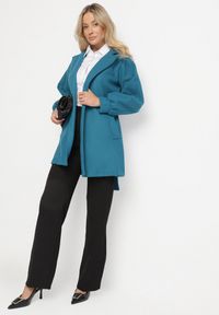 Born2be - Niebieski Płaszcz z Wiązanym Paskiem i Bufiastym Rękawem Imgrucu. Typ kołnierza: kołnierzyk stójkowy. Kolor: niebieski. Materiał: jeans, tkanina. Długość: długie. Sezon: jesień, wiosna #7