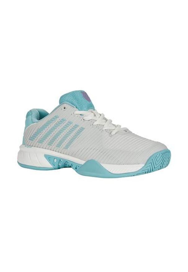 Buty do tenisa damskie K-Swiss Hypercourt Express 2 Allcourt. Kolor: biały, wielokolorowy. Materiał: materiał, syntetyk. Szerokość cholewki: normalna. Sport: tenis
