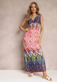 Renee - Czerwono-Granatowa Sukienka Maxi w Stylu Boho z Gumką w Pasie Bernette. Kolor: czerwony. Styl: boho. Długość: maxi #3