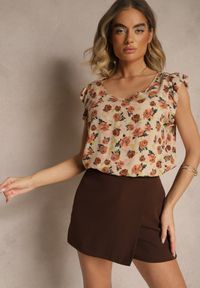 Renee - Brązowa Kwiatowa Bluzka z Bawełny Ulosirenia. Okazja: na co dzień. Kolor: brązowy. Materiał: bawełna. Wzór: kwiaty. Styl: casual, elegancki