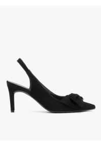 Ryłko - Welurowe czółenka typu slingback z kokardą. Kolor: czarny. Materiał: welur, skóra. Szerokość cholewki: normalna. Obcas: na obcasie. Styl: street. Wysokość obcasa: średni #1