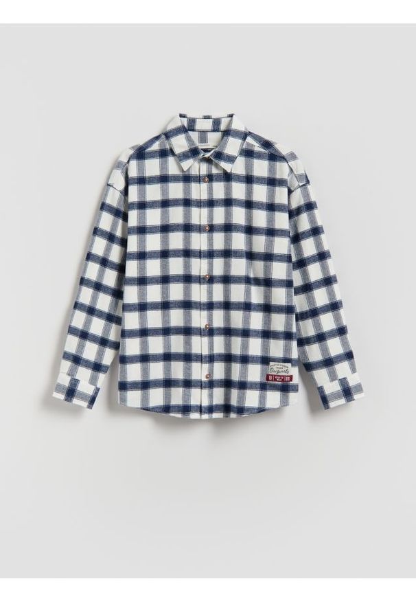 Reserved - Koszula w kratę - granatowy. Kolor: niebieski. Materiał: bawełna, dzianina