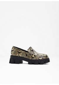 bonprix - Półbuty loafersy chunky. Kolor: brązowy. Materiał: skóra