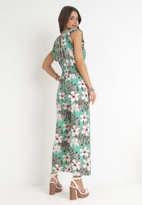 Born2be - Miętowy Bawełniany Kombinezon z Długimi Nogawkami w Kwiatowy Wzór Daina. Okazja: na spacer. Kolor: miętowy. Materiał: bawełna. Długość: długie. Wzór: kwiaty. Sezon: lato. Styl: street, elegancki #5