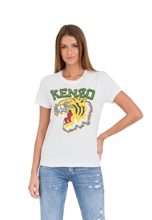 Kenzo - KENZO Biały damski t-shirt Tiger Varsity crewneck, Rozmiar S. Kolor: biały