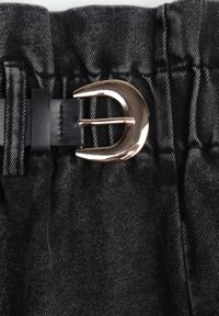 Born2be - Czarne Jeansowe Szorty z Szeroką Gumką w Pasie i Dodatkowym Paskiem ze Sprzączką Delilata. Okazja: na co dzień. Kolor: czarny. Materiał: jeans. Styl: elegancki, casual #2