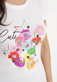 Born2be - Biało-Niebieski T-shirt z Bawełny z Ozdobnym Nadrukiem Zaromeira. Okazja: na co dzień. Kolor: biały. Materiał: bawełna. Wzór: nadruk. Styl: klasyczny, elegancki, casual #6