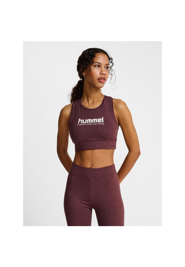 Damski biustonosz z logo Hummel Pulse. Kolor: wielokolorowy, czerwony, różowy. Styl: sportowy
