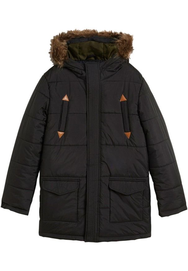 bonprix - Kurtka funkcjonalna zimowa chłopięca z kapturem ze sztucznym futerkiem i detalami z imitacji skóry. Typ kołnierza: kaptur. Kolor: czarny. Materiał: futro, skóra. Sezon: zima