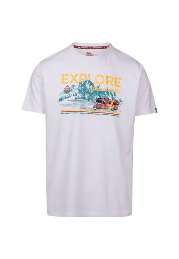 TRESPASS - Męska Koszulka Casualowa Z Nadrukiem Thelon. Kolor: biały. Wzór: nadruk. Sport: turystyka piesza