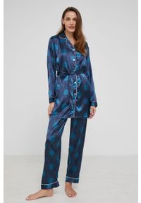 Answear Lab piżama damska kolor granatowy satynowa. Kolor: niebieski. Materiał: satyna. Długość: długie