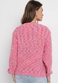 Born2be - Fuksjowy Sweter z Ozdobną Kolorową Nicią Gabriani. Kolor: różowy. Wzór: kolorowy. Sezon: jesień, zima #3