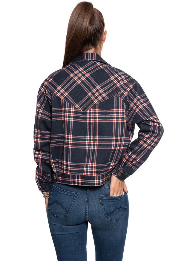 Wrangler - DAMSKA KURTKA JEANSOWA WRANGLER 80´S JACKET INDIGO CHECK W404WZ89M 112128697. Materiał: jeans