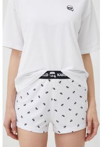 Karl Lagerfeld piżama 221W2115 damska kolor biały. Kolor: biały. Materiał: materiał, dzianina. Długość: krótkie. Wzór: aplikacja #6