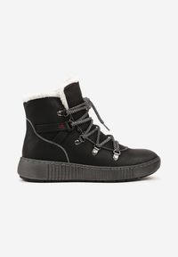 Born2be - Czarne Botki Traperki z Ozdobnym Sznurowaniem i Tłoczoną Podeszwą Fasitta. Okazja: na co dzień, na spacer. Kolor: czarny. Materiał: jeans, futro. Styl: casual, elegancki #7