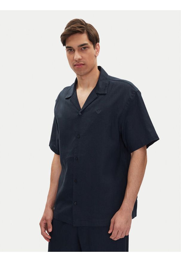 Emporio Armani Koszula EM000593 AF12356 UB102 Granatowy Regular Fit. Kolor: niebieski. Materiał: len