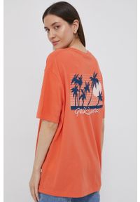 Quiksilver t-shirt bawełniany kolor pomarańczowy. Kolor: pomarańczowy. Materiał: bawełna. Wzór: nadruk