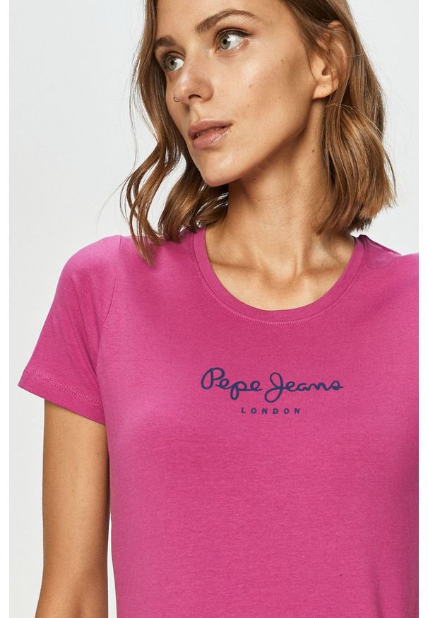 Pepe Jeans - T-shirt Virginia. Okazja: na co dzień. Materiał: bawełna, dzianina, elastan. Wzór: nadruk. Styl: casual