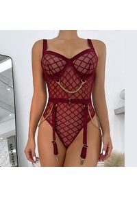 Intica - Body damskie z geometrycznym wzorem na ramiączkach Zoe. Kolor: czerwony. Materiał: materiał. Długość: krótkie. Wzór: geometria #10