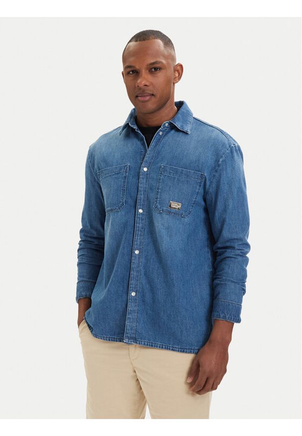 Karl Lagerfeld - KARL LAGERFELD Koszula jeansowa 605903 562876 Niebieski Regular Fit. Typ kołnierza: dekolt w karo. Kolor: niebieski. Materiał: bawełna