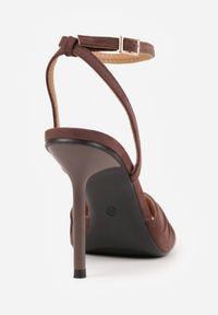 Born2be - Brązowe Sandały na Szpilce VICES z Marszczeniem i Metaliczną Aplikacją Nemenoe. Okazja: na wesele, na co dzień, na ślub cywilny. Zapięcie: pasek. Kolor: brązowy. Wzór: aplikacja. Obcas: na szpilce. Styl: casual, klasyczny, elegancki #4