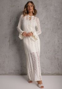 Renee - Beżowa Taliowana Sukienka z Koronki Zdobiona Wiązaniem przy Szyi Terienna. Okazja: na imprezę. Kolor: beżowy. Materiał: koronka. Długość rękawa: na ramiączkach. Wzór: aplikacja, koronka. Sezon: lato. Typ sukienki: oversize #4