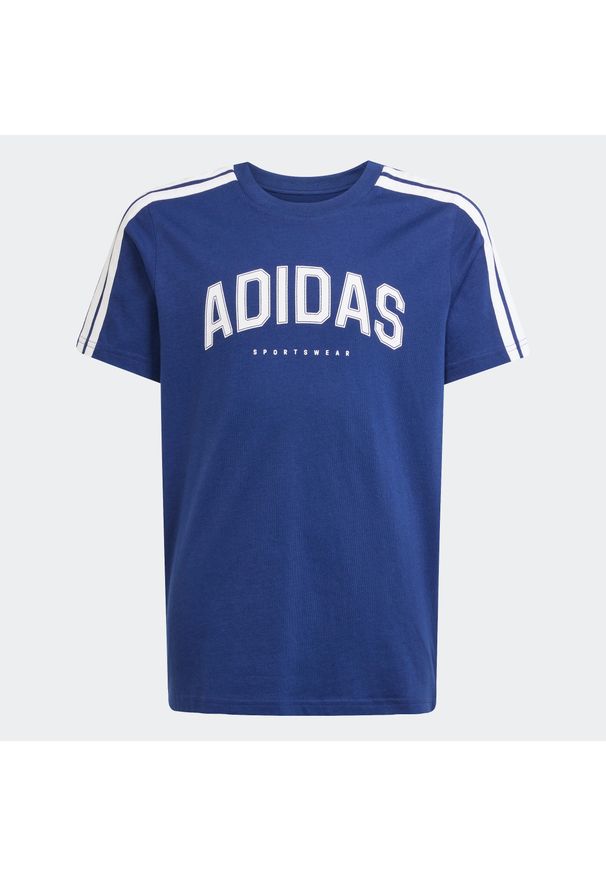 Adidas - Koszulka dziecięca ADIDAS. Kolor: biały, niebieski, wielokolorowy. Materiał: bawełna, włókno, materiał. Sport: joga i pilates