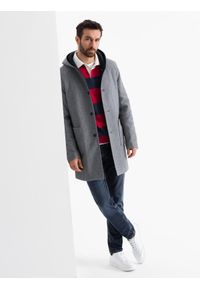 Ombre Clothing - Melanżowy męski długi płaszcz z kapturem – szary V1 - Rozmiar: XXL. Typ kołnierza: kaptur. Kolor: niebieski. Materiał: tkanina, wełna, poliester, materiał, syntetyk, włókno, nylon. Długość: długie. Wzór: melanż. Sezon: zima. Styl: elegancki #7