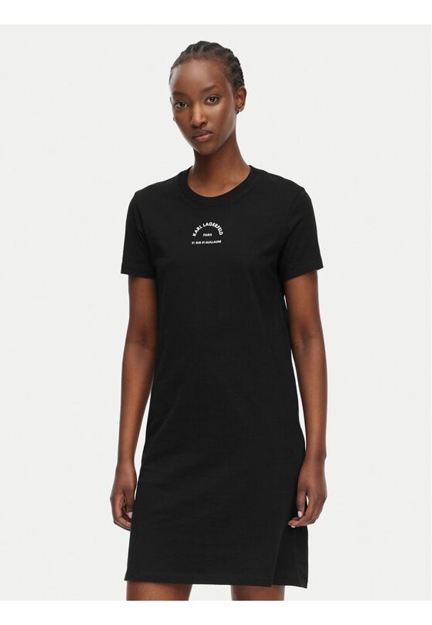 Karl Lagerfeld - KARL LAGERFELD Sukienka codzienna B2W13071 Czarny Regular Fit. Okazja: na co dzień. Typ kołnierza: dekolt w karo. Kolor: czarny. Materiał: bawełna. Typ sukienki: proste. Styl: casual