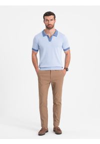 Ombre Clothing - Spodnie męskie chino SLIM FIT - jasnobrązowe V2 - Rozmiar: L. Kolor: brązowy. Materiał: bawełna #10