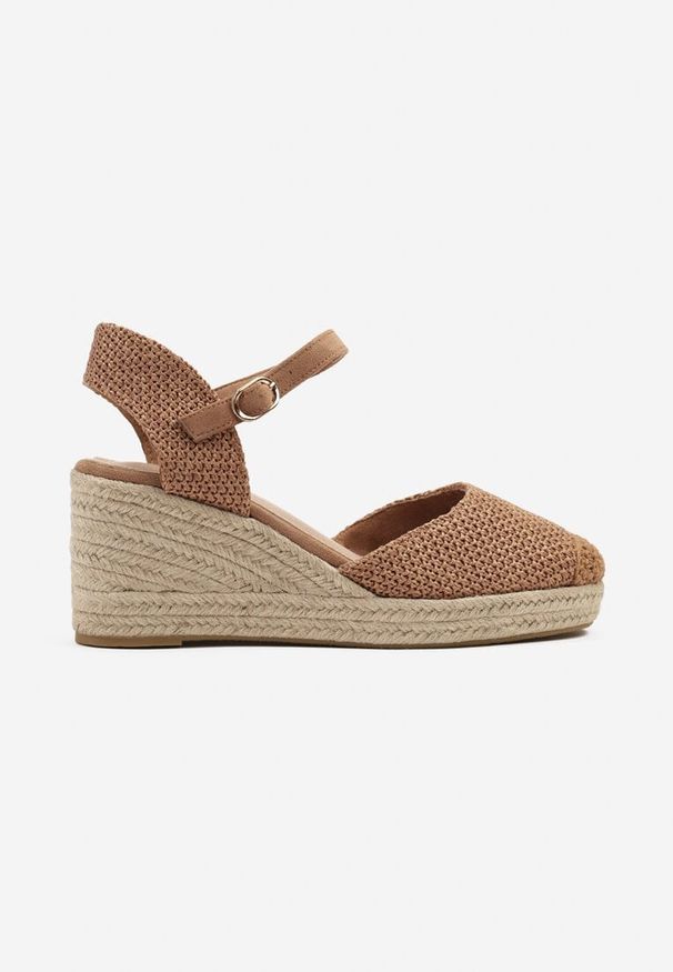 Renee - Brązowe Sandały Typu Espadryle na Koturnie z Plecionki Renaelle. Okazja: na co dzień, na imprezę. Kolor: brązowy. Obcas: na koturnie. Styl: elegancki, klasyczny, casual