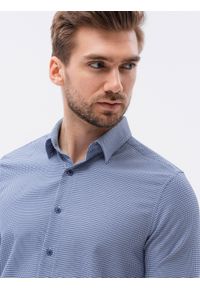 Ombre Clothing - Żakardowa koszula męska z drobnym wzorem REGULAR FIT - granatowa V2 K623 - XL. Okazja: na spotkanie biznesowe, do pracy, na co dzień. Kolor: niebieski. Materiał: żakard. Długość rękawa: długi rękaw. Długość: długie. Styl: biznesowy, klasyczny, casual #5
