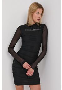 LABELLAMAFIA - LaBellaMafia Sukienka kolor czarny mini dopasowana. Kolor: czarny. Materiał: tkanina. Długość rękawa: długi rękaw. Wzór: gładki. Typ sukienki: dopasowane. Długość: mini #1