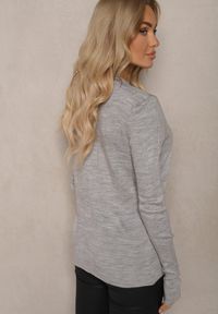 Renee - Szary Rozpinany Kardigan Ozdobiony Ściągaczem Omelle. Typ kołnierza: dekolt w serek. Kolor: szary. Materiał: jeans. Wzór: aplikacja. Styl: elegancki