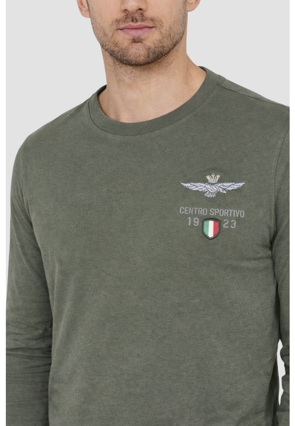 Aeronautica Militare - AERONAUTICA MILITARE Szarozielony męski longsleeve Centro Sportivo, Rozmiar 3XL. Kolor: zielony. Długość rękawa: długi rękaw