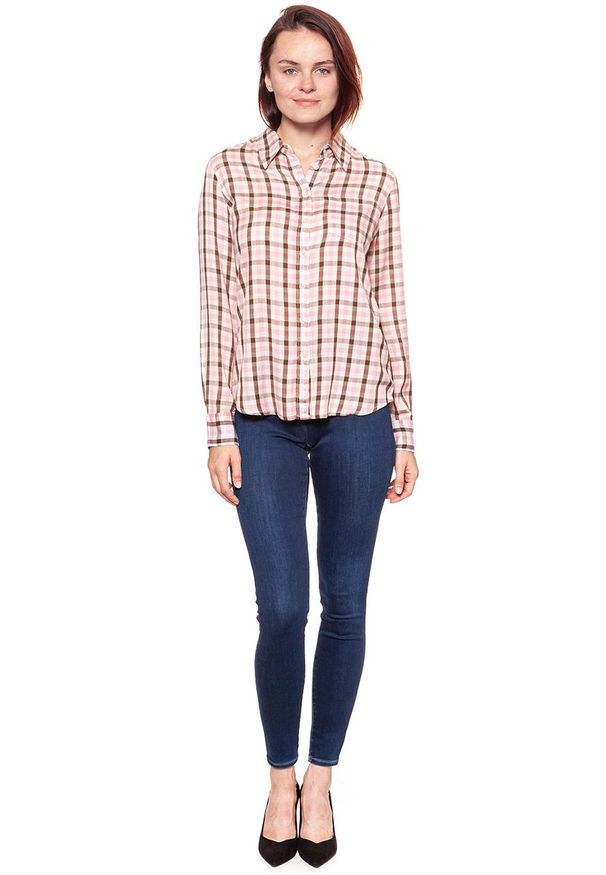 Wrangler - KOSZULA WRANGLER 1 PKT SHIRT CAMEO PINK W5241M1Y2 112129364. Materiał: wiskoza. Wzór: kratka