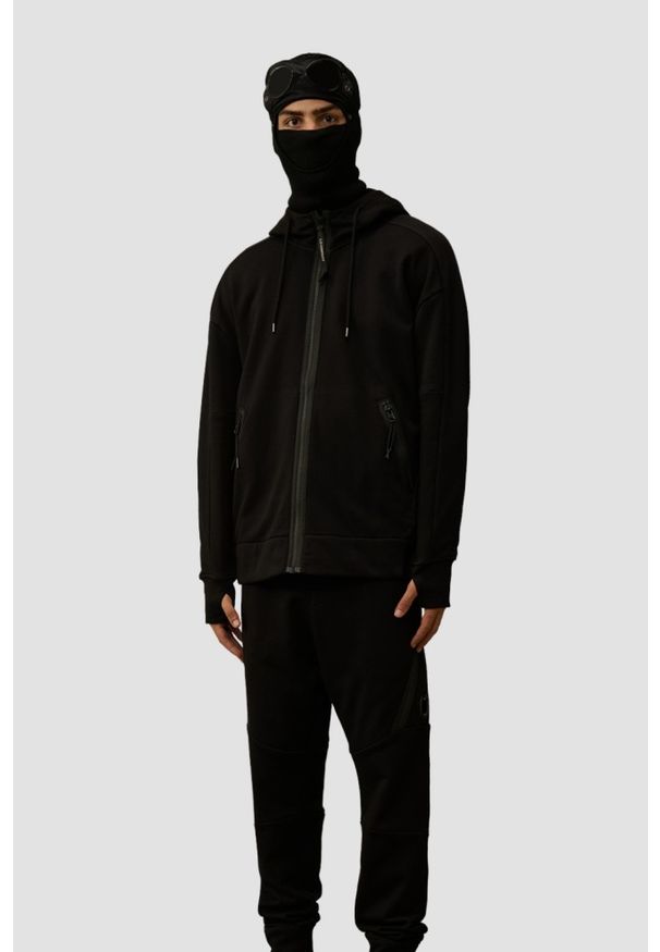 C.P. Company - C.P. COMPANY Czarna bluza męska z goglami Hooded Open. Kolor: czarny. Materiał: bawełna. Styl: klasyczny